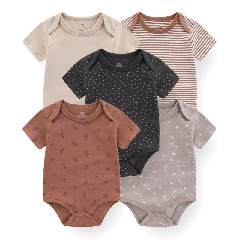 aple Leaf Print Baby Short sleeved jumpsuit 5-piece set Baby Boys Outgoing Clothing Baby Full Moon Clothing 100% Cotton