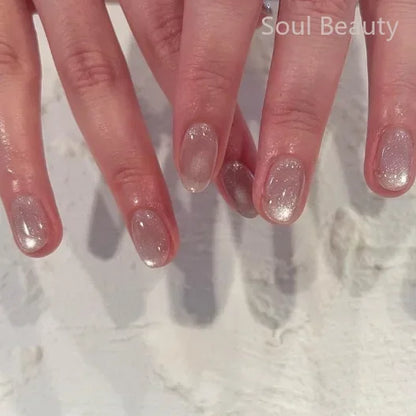 24Pcs Short Square Nude Fake Nails Art White Edge Glossy Artificial French False Nails Removable Full Cover Press on Nail Tips