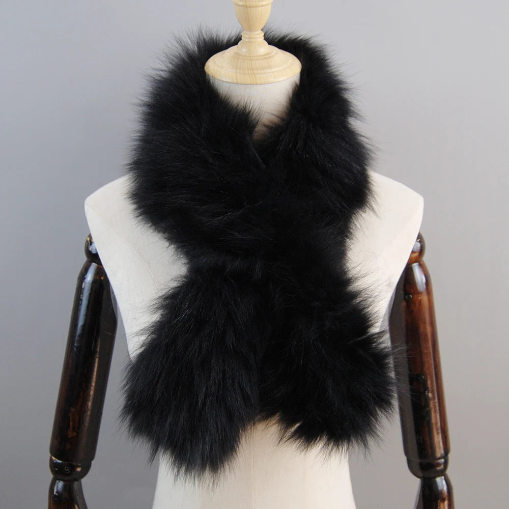 2025 New Knit Real Fox Fur Lady Fashion Neckerchief Scarves Women Real Fur Bandana Women Winter Warm Natural Fox Fur Scarf Ring