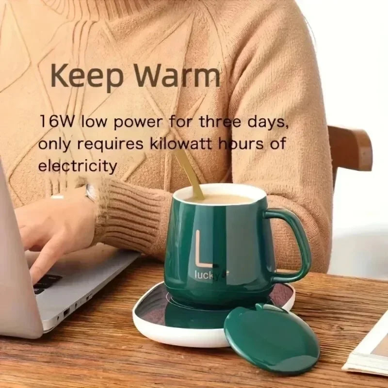 Thermostat Cup Gift Box Ceramic Cup with Spoon and Storage Bag Set Folding Spoon Portable Cup