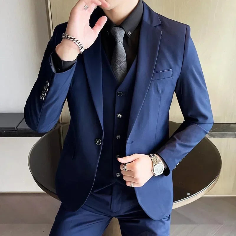 S-9XL New (Blazer+Vest+Pants) Men's Fashion Business Gentleman Professional Formal Dress Korean Version Banquet Dress Suit 6XL