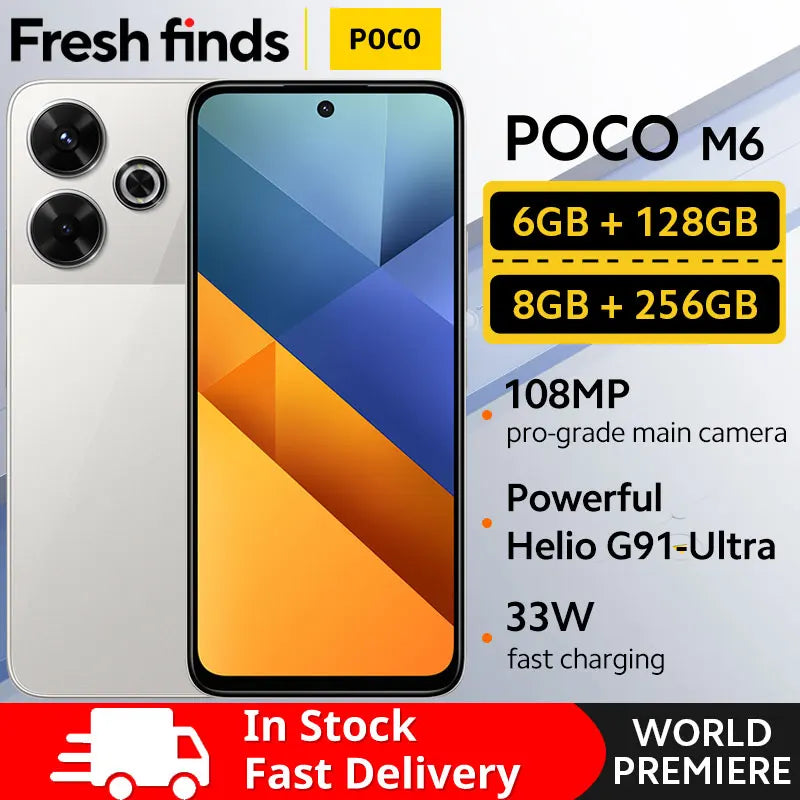 Global Version POCO M6 Smartphone 128GB 256G MediaTek Helio G91 Ultra 6.79'' 90Hz Display 33W Fast Charging 5030mAh Battery