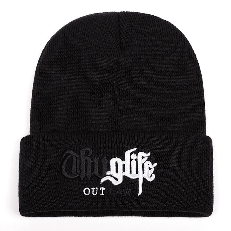 New Fashion Knitted Hat Thuglife Embroidery Couple Hat Unisex Black Beanie Hats Beanies Warm Knitted Hat Wool Cap Gorros