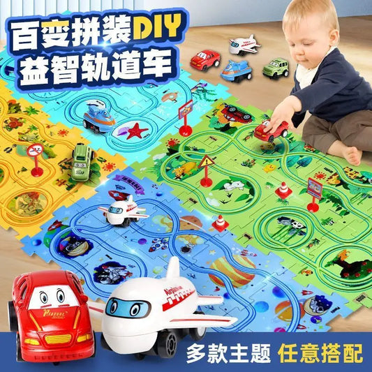 Kids puzzle rail car DIY assembly electric trolley automatic rail city scene building puzzle toys