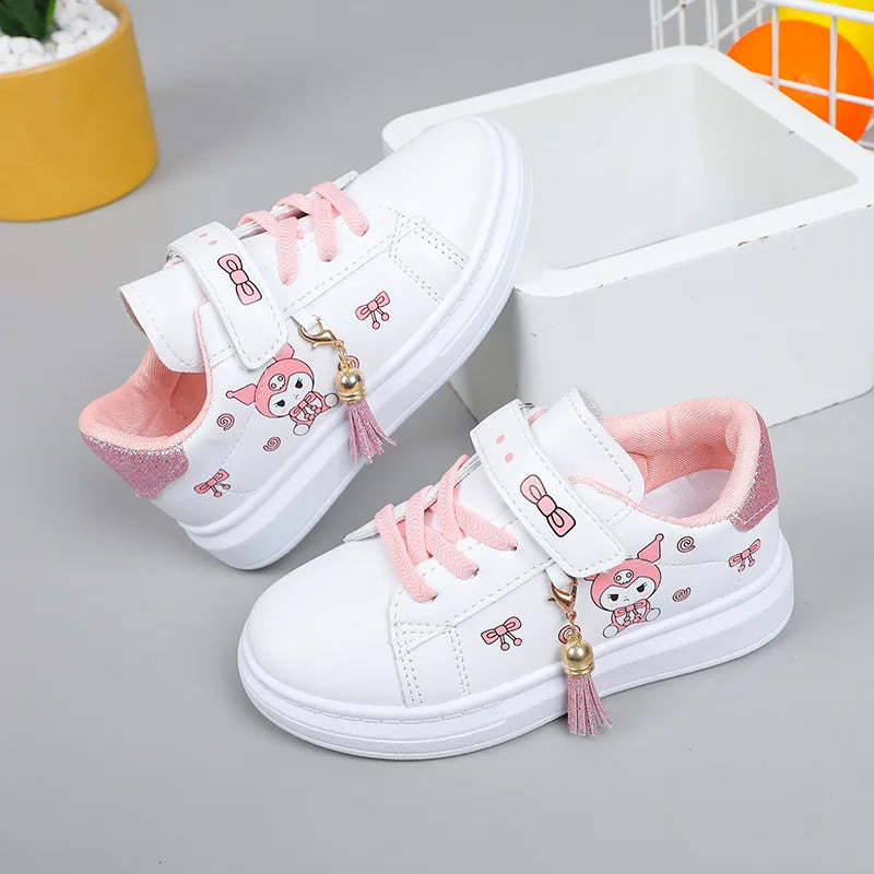 Sanrio Girls's Fashion Sneakers Kid's Anti-skid Casual Shoes Cartoon Anime Kuromi Thick Soles Shoes Children's Board Shoes