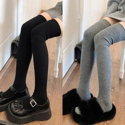 1/2pairs Women's Casual Knitted Long Socks Autumn Winter Solid Stockings Boot Calf Socks Over Knee Leggings