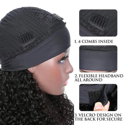 Headband Wig Human Hair Kinky Curly Full Machine Made Brazilian Remy Bob Glueless Human Hair Wigs For Women Natural Color