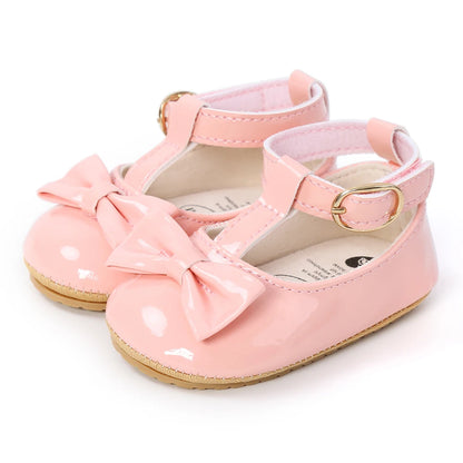 Baby Girls Mary Jane Flat Shoes With Bowknot Decor Princess Crib Shoes First Walker Shoes For Newborn Infant