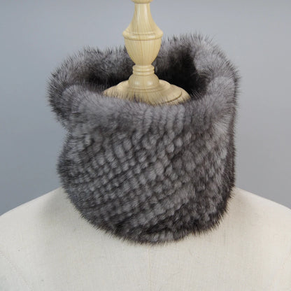 2025 New Women Winter Real Mink Fur Scarves headbands Good Elastic Knitted Natural Mink Fur Scarf Thick Warm Lady Fur Ring Shawl