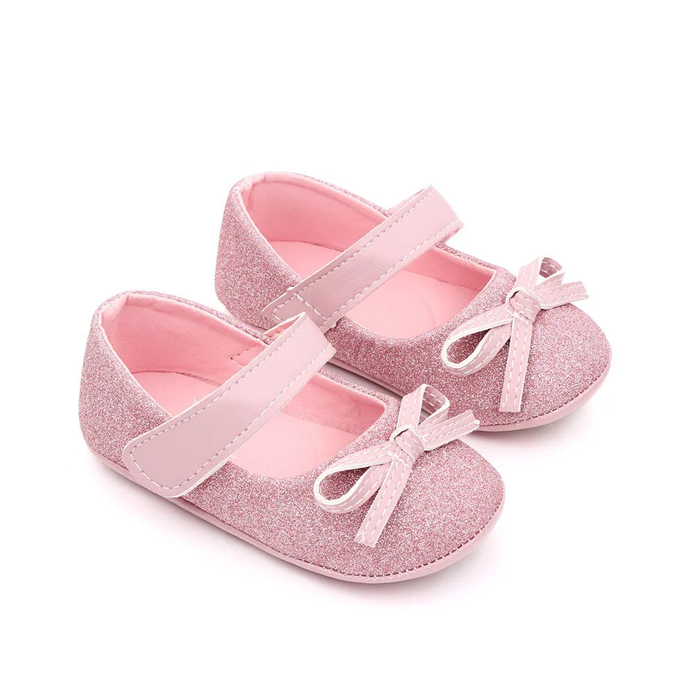 Baby Item Infant Girl Shoes Toddler Bling Bow Trainer Newborn Soft Anti-slip Rubber Sole Bebes Princess Footwear for 1 Year Gift