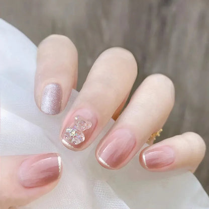 24Pcs Short Round Head Ballet Manicure Press On Nail Full Cover Artificial Coffin Fake Nails Wearing Reusable False Nails Art