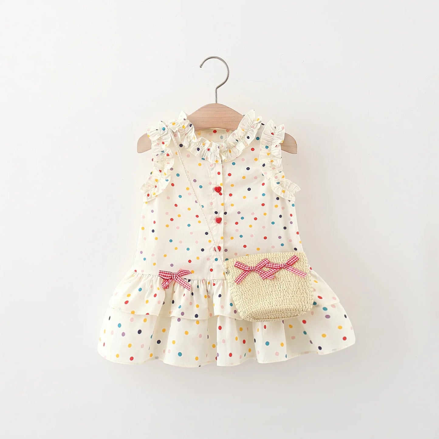 Baby Girl Dress Summer Girl Princess Dress Colorful Polka Dot Bow Cute Sweet Girl Dress With Bag