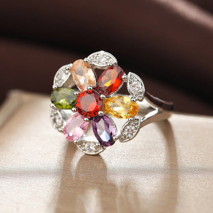 Fashion Vintage Delicate Floral Ruby Rings for Female