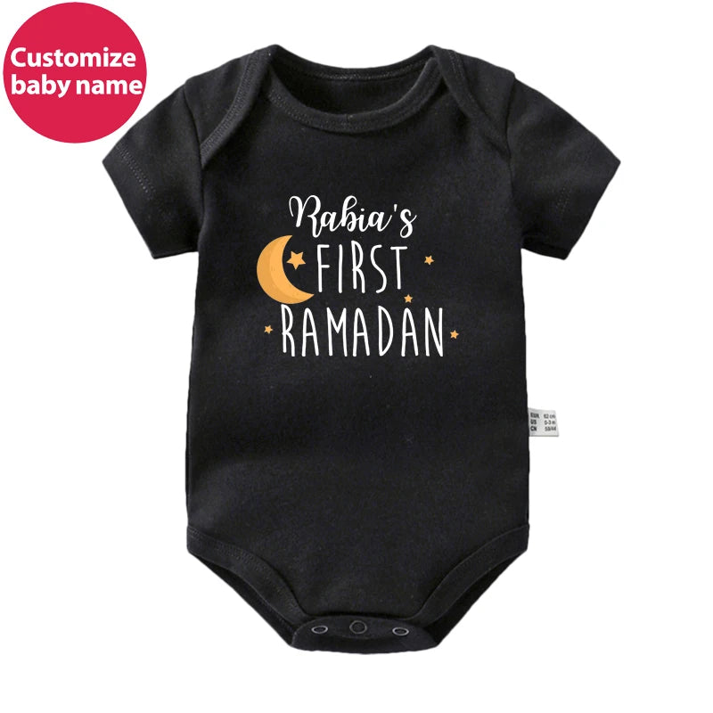 New Custom Name First Eid/Ramadan Baby Rompers Newborn Baby Ramadan Jumpsuits Eid Mubarak Baby Boys Girls Clothing Outfits Gifts