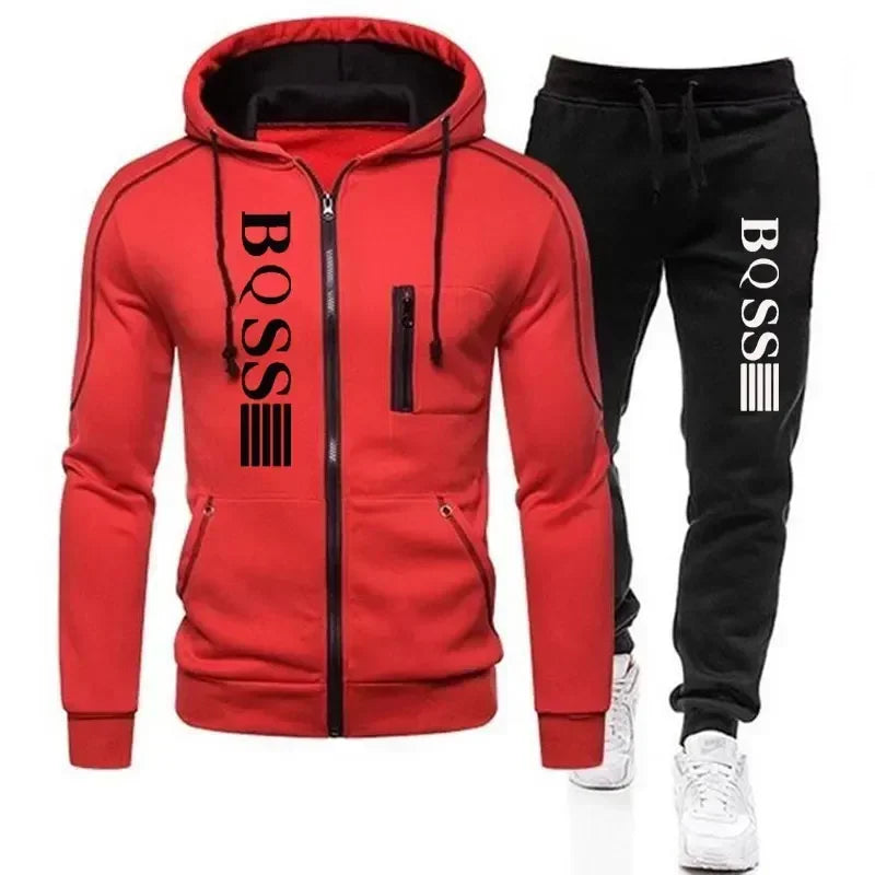 New autumn/winter men's hooded jacket sports suit, 2024stylish casual zipper jogging fitness hoodie + sweatpants 2-piece set