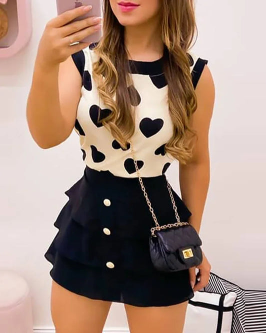 Print Heart Round Neck mini dress