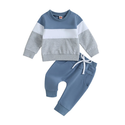 Pudcoco Toddler Baby Boy Fall Winter Clothes Color Block Long Sleeve Sweatshirt Pullover Top Pants Sweatsuit Set Outfits 0-3T