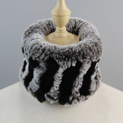 Good Elastic Rex Rabbit Fur Ring Scarves Winter Warm Women Genuine Rex Rabbit Fur Scarf Knitted Real Natural Fur Wraps Headbands