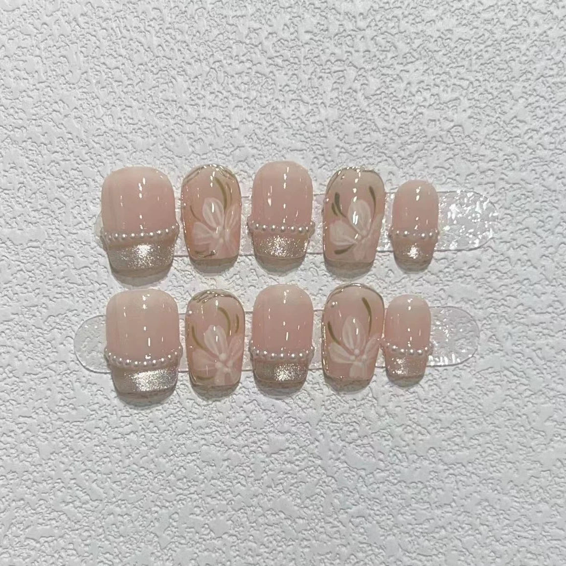 10Pcs Short Round Handmade Press On Nails Full Cover Peach Pink Summer Design Cute False Nails Artificial Manicure False Nails