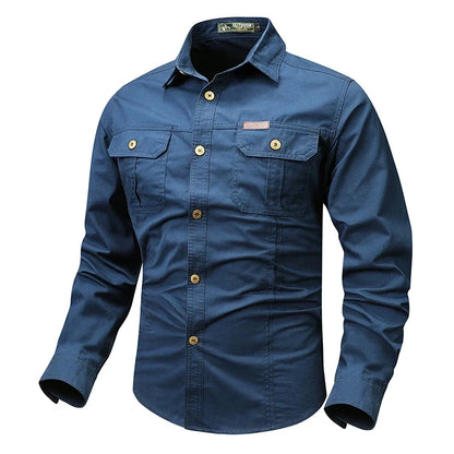 Spring Autumn Men Long Sleeve Cargo Cotton Shirts Man Breathable Casual Outdoor Polo Shirt Man Hike Safari Work Tactic Shirt 5XL