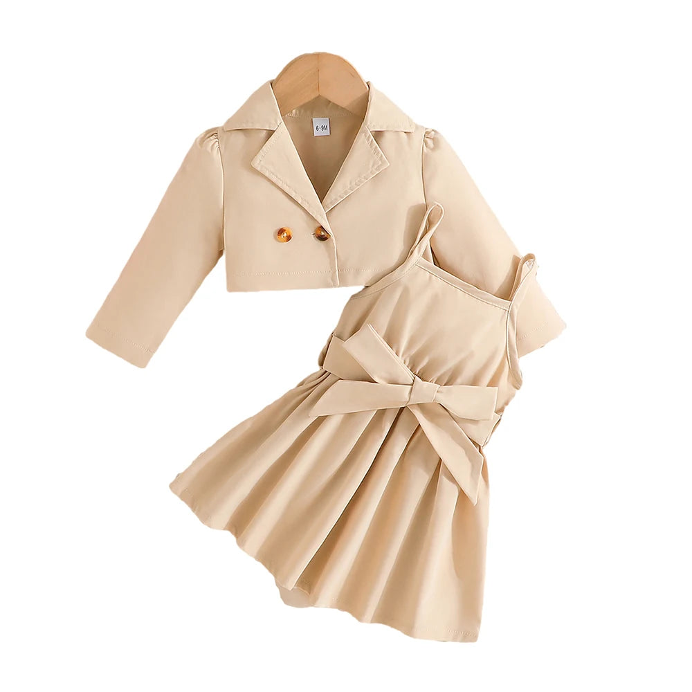 MiniFox 2 Pieces Suit Sets For Baby Girls Lapel Blazer Coat and Belted Wine Dress Kids Party Baby Clothes Girls Outfits Sets