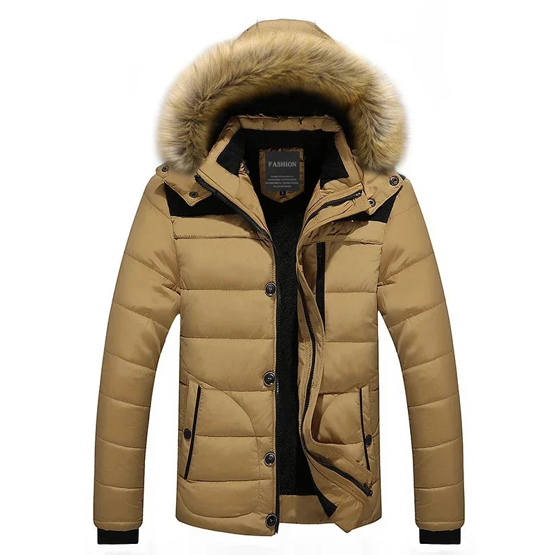 Fur Collar Hooded Parka Down Jackets Outerwear Thick Male Warm Overcoat Wool Liner Coat Winter New Men Warm Cotton Jacket Coats