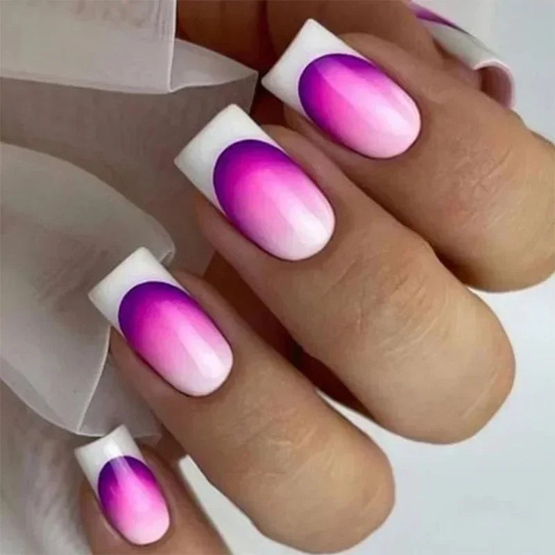 24pcs Explosive Flash Fake Nails Taro Purple Press on Nails French White Edge False Nails Full Cover Acrylic Nail Set Press Ons