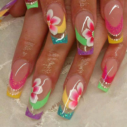 French Tip Press on Nails Long Coffin False Nails Press ons Acrylic Glue on Nails Full Cover False Nails Wearable Fake Nails Set