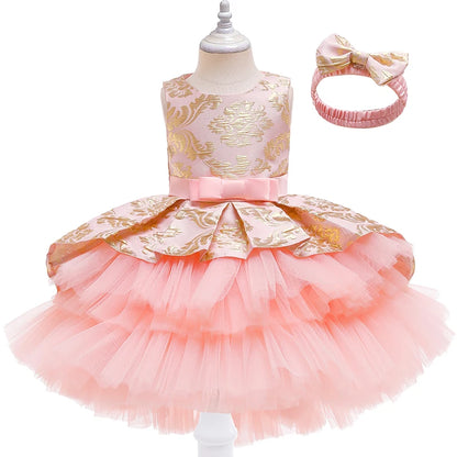 Baby Girl Dress Fashion Jacquard Princess Dress Flower Cake Skirt Elegant Trailing Dress Girl Birthday Party Dress Girl Dress