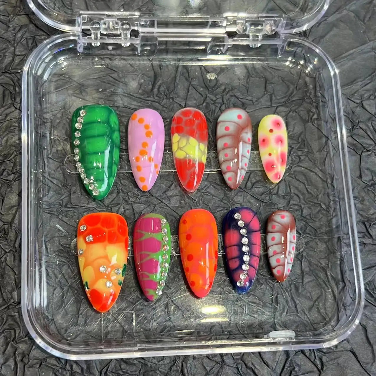 10pcs Handmade Press on Nails Colorful Snake Pattern Fake Nail Tips