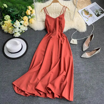 Chic Sexy Backless Bandage High Waist Slip Dress Fairy Casual A-line Dress Summer Beach Vacation Vestidos Women Boho Sundress