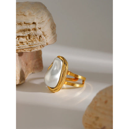 Imitation Pearl Stainless Steel Gold Color Ring for Women Engagement Party