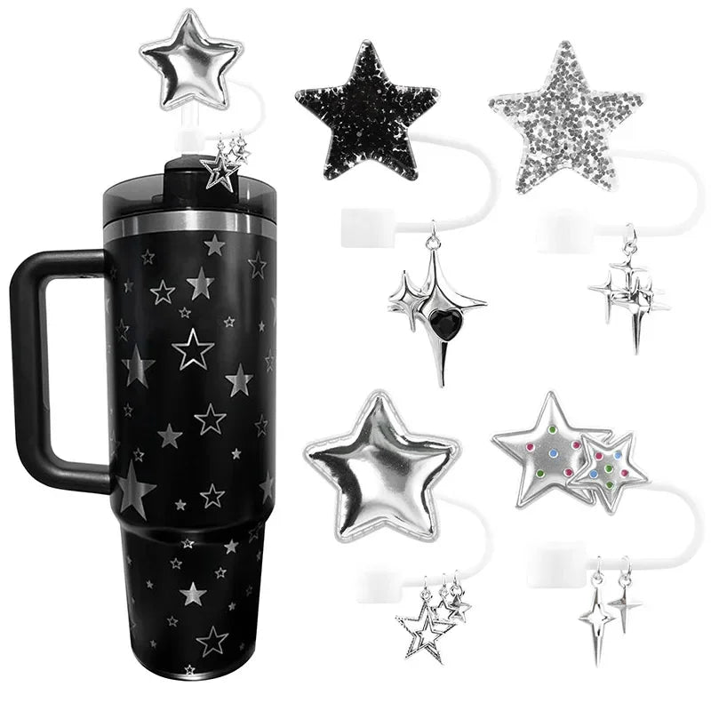 4pcs/set 30/40 Oz Tumbler Cup Silicone Straw Covers for Stanley Cute Heart Straw Cover Dust Proof Plugs Protector Straw Tips