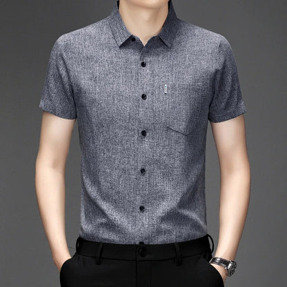 New Men's Business Casual Short Sleeved Printed Shirt with Wrinkle Resistance No Ironing Comfortable All Season Versatile Top