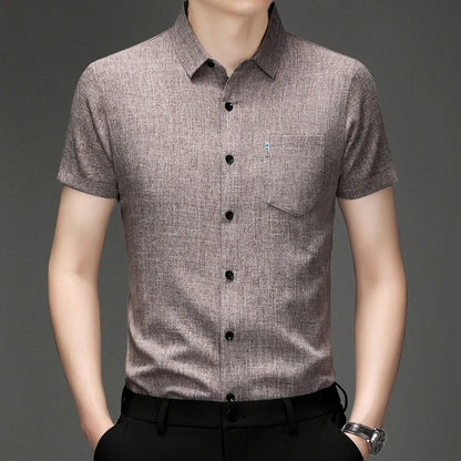 New Men's Business Casual Short Sleeved Printed Shirt with Wrinkle Resistance No Ironing Comfortable All Season Versatile Top