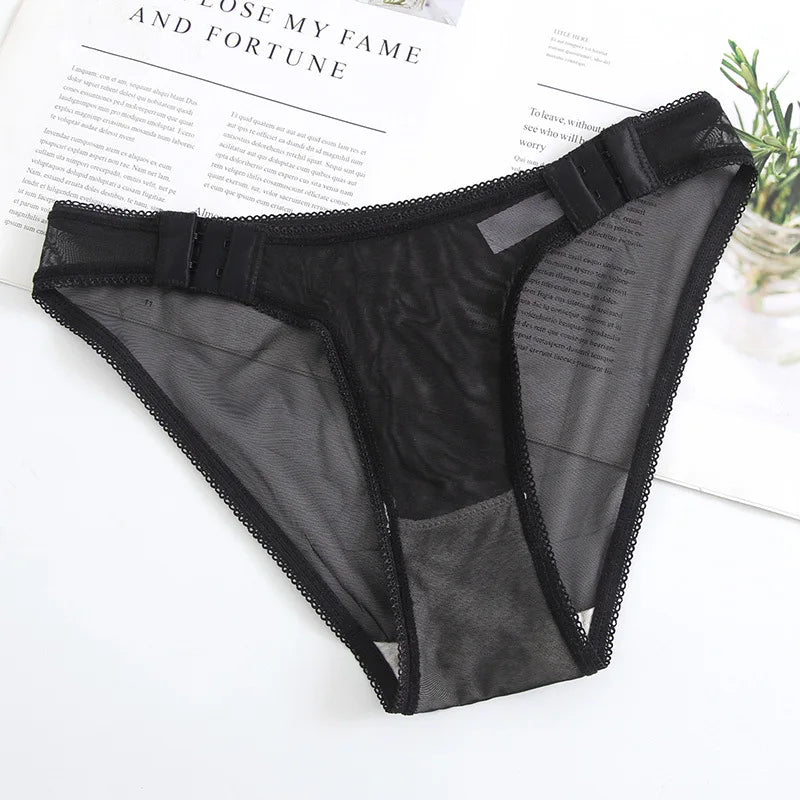 Transparent Mesh Lady Panties Side Buckle Adjustment Women's Unerpants Sexy Low Waist Knicker Seamless Female Briefs