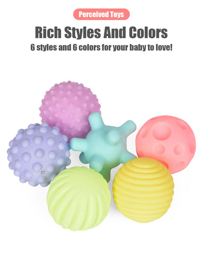 6 PCS Baby Sensory Toys Balls Baby Bath Play Water Bathroom Soft Toys Ball Can Make a Sound Soft Rubber Ball