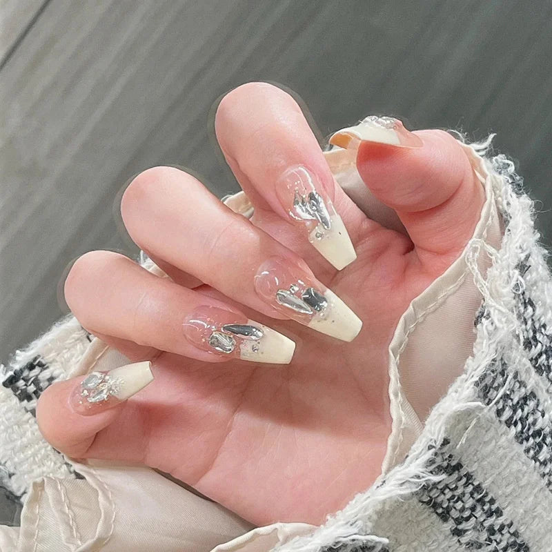 24Pcs Short Square False Nails with Jelly Adhesive Glitter Gradient Design Detachable Fake Fingernails Full Cover Press on Nails