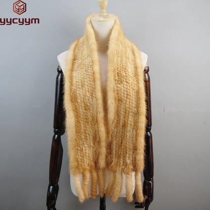2025 Luxury Women Muffler 100% Real Mink Fur Scarf With Tassel Hand Knitted Natural Mink Scarves Neck Warmer Poncho Wholesale