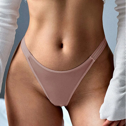 Womens Sexy High Cut G-String Underpants Low Waist Lift Hip Thong Briefs Solid Comfortable Fitness Panties Bikini Underwear