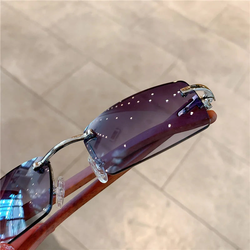 Rimless Wooden Pattern Sunglasses