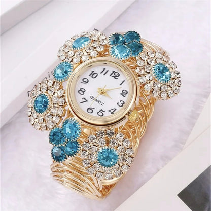 6pcs set of personalized luxury women's bracelets, bracelets, quartz watches, trendy and fashionable full diamond versatile holi