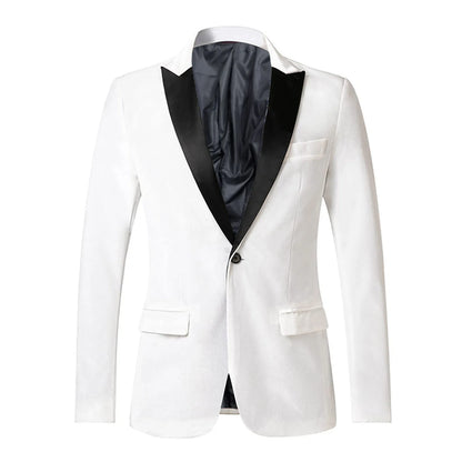 Spring Velvet Men Blazer Solid Color Temperament Suit Jacket Turndown Collar Long Sleeve Slim Fit Single Button Velvet Suit Coat