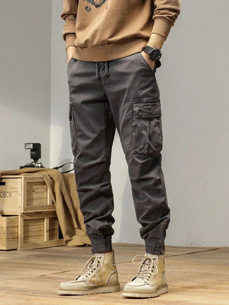 2024 New Multi-Pockets Spring Summer Cargo Pants Men Streetwear Zipper Leg Skinny Work Joggers Cotton Casual Tactical Trousers