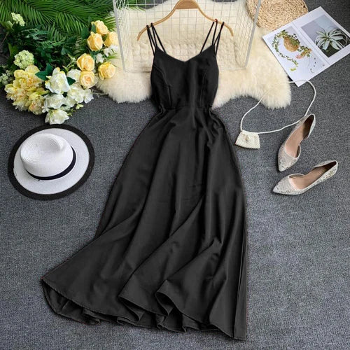 Chic Sexy Backless Bandage High Waist Slip Dress Fairy Casual A-line Dress Summer Beach Vacation Vestidos Women Boho Sundress