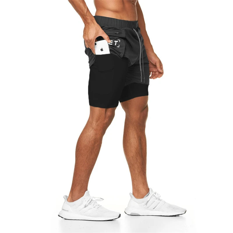 Sport Shorts Men Sportswear Double-deck Running Shorts 2 In 1 Beach Bottoms Summer Gym Fitness Training Jogging Short Pants