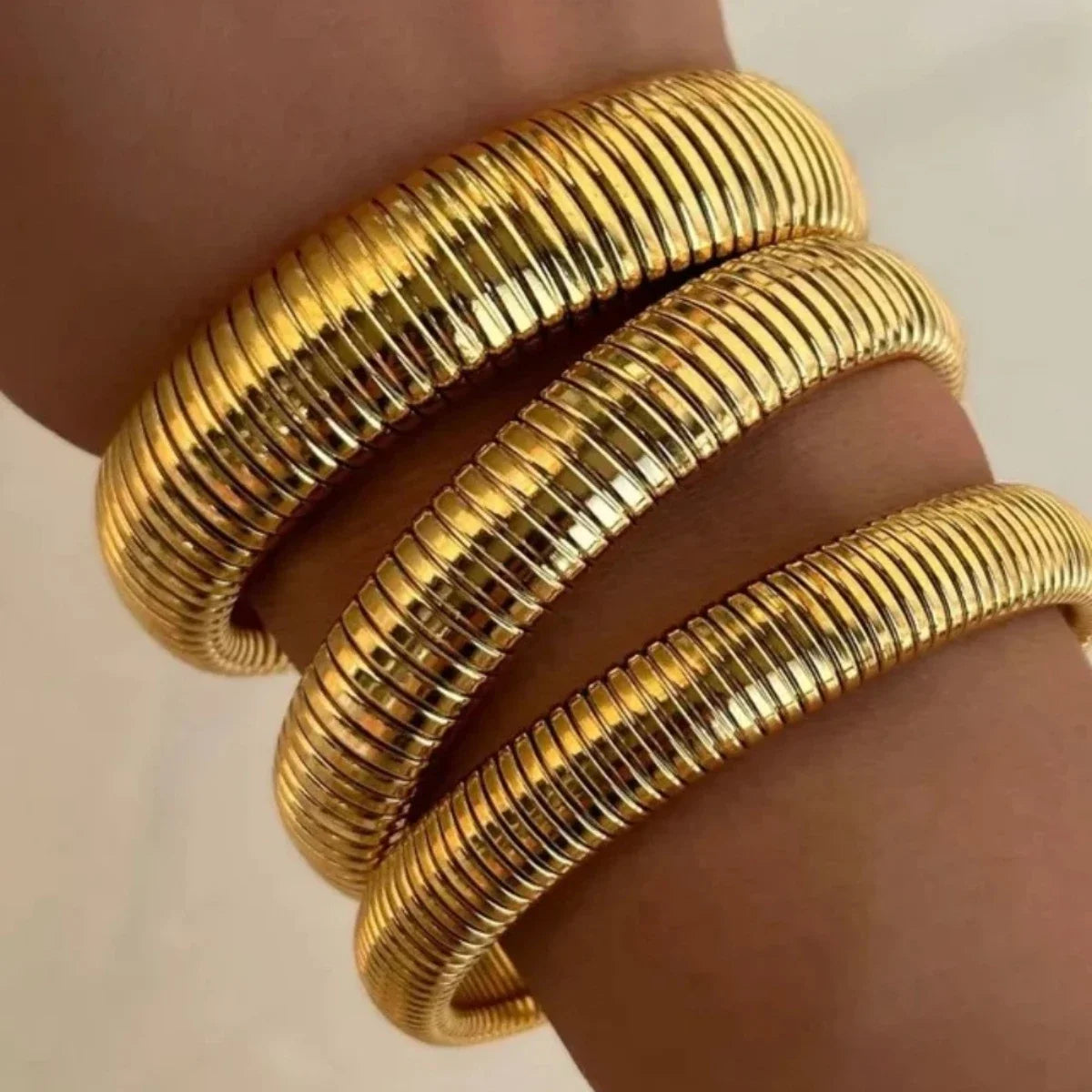 Stainless Steel Texture Flex Snake Chain Cuff Bracelet 18k Gold Plated Wide Bracelet Bangle Fashion