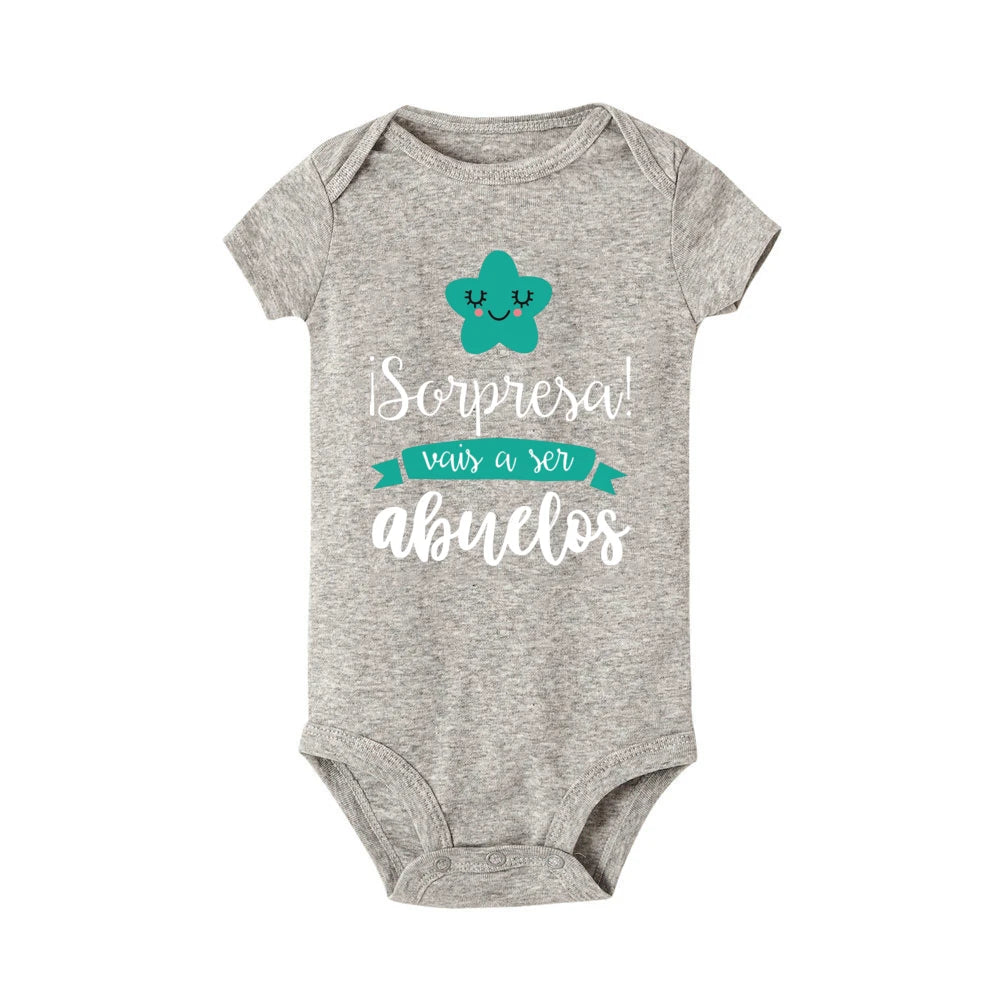 Surprise That You Will Become Grandparents Baby Romper Boy Girl Print Bodysuit Short Sleeve Jumpsuits Summer Infant Clothing