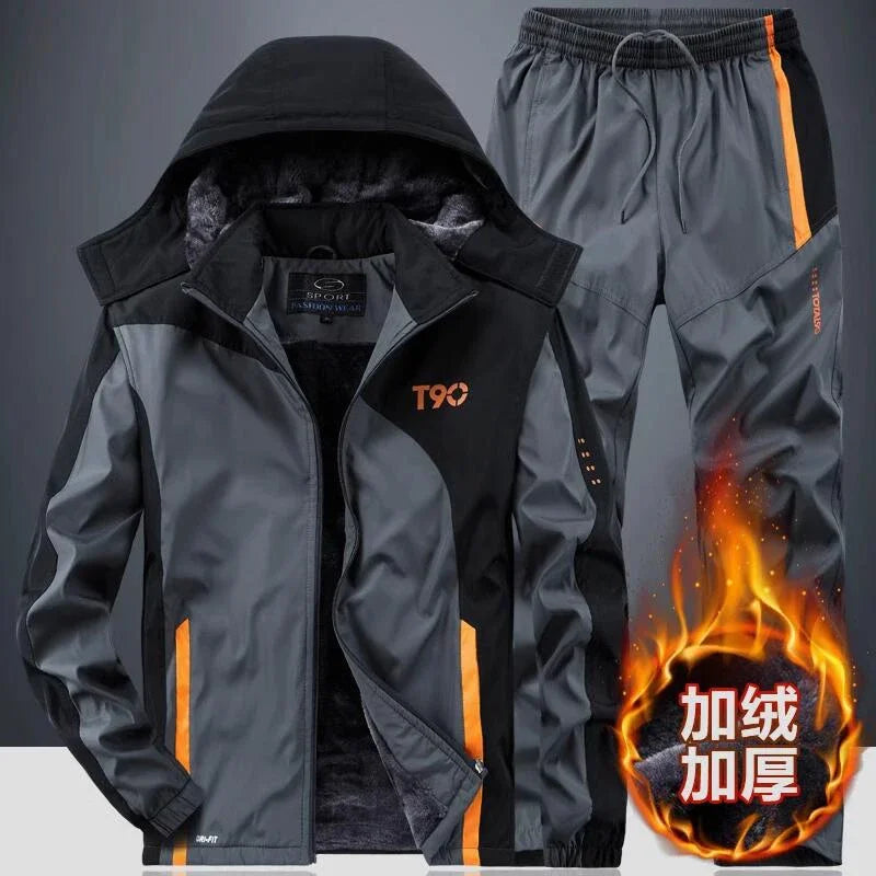 Autumn Winter Tracksuit Men Sets Sportswear Thick Warm Plus Velvet Sport Suit Hoodies+Sweatpants Men Brand Clothing Sweat Suit