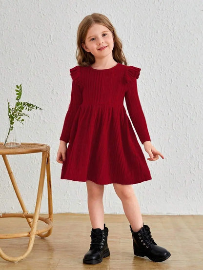 Girls Knit Dress for Autumn Winter Long Sleeve Kids Princess Dress Solid Fashion Baby Girls Casual Fall Clothes 2 to 6Years